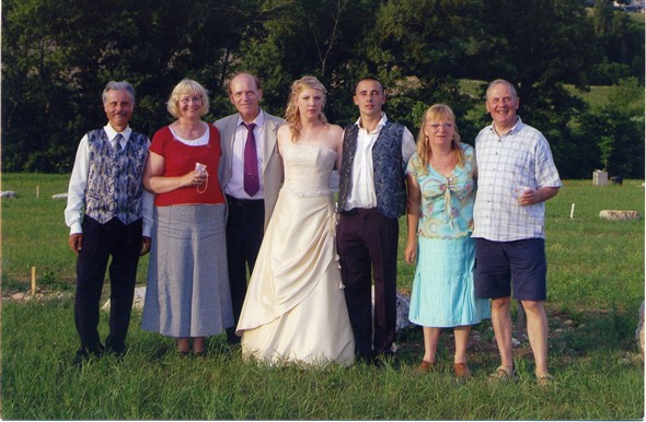 Photo:The farmers wife on my right with Gilbert the farmer next to Betty. This was their daughters wedding soiree on the campsite PONTAIX. We SARTORIAL ANGLAIS know how to dress and what is important at weddings - only two drinkers!