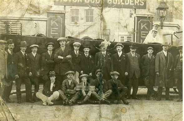 Photo:Staff photo of George Kelsey, Motor Body Builders, Belfast Street, Hove. Front row, 2nd from left, Charles Frederick Bligh who was nephew of George Kelsey who owned the business.