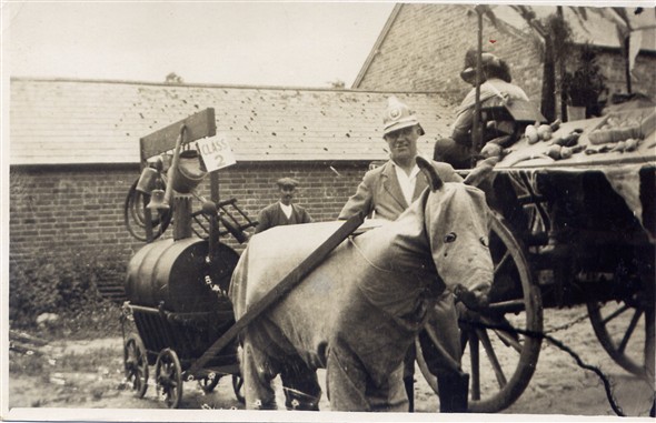 Photo:Uncle Joe at Westbourne Carnival (1930's).  But! - Who are in the 'horse' and what is in the barrell?!!