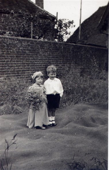 Photo:Me as a bridesmaid aged three, with cousin Roy Rowett, at Auntie Edie's wedding to Earnest  Farnden at Westbourne.  6 June 1938.
