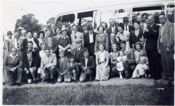 Photo:Greengrocers Federation outing (1940's) - Dad, far right - me, centre right, front row.