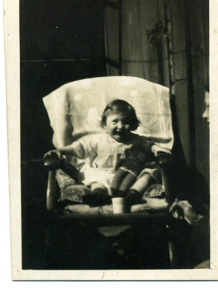 Photo:Flora, aged 3, with her mother's nose showing on the right